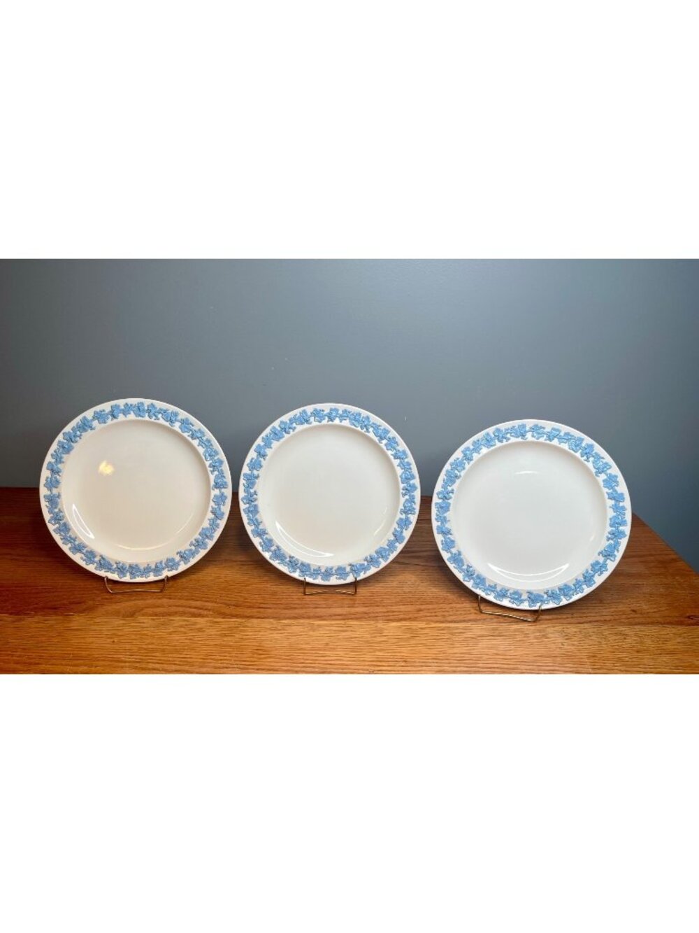 Set of 3 Wedgwood Dinner Plates 10 1/8" Lavender On Cream Plain Edge Embossed Qu